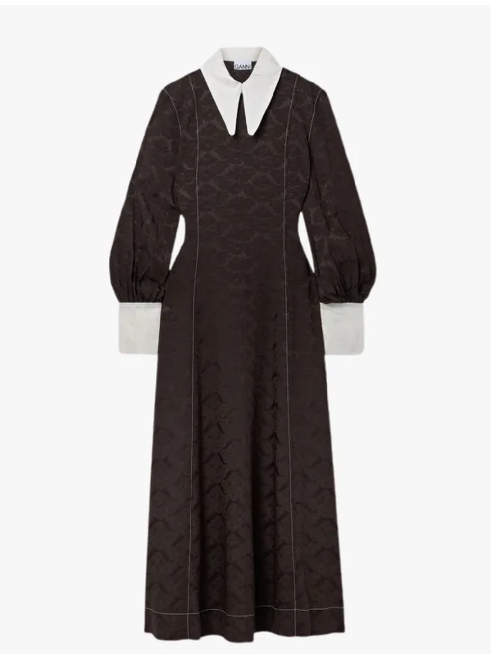 Ganni Chocolate maxi Dress with Cream Details